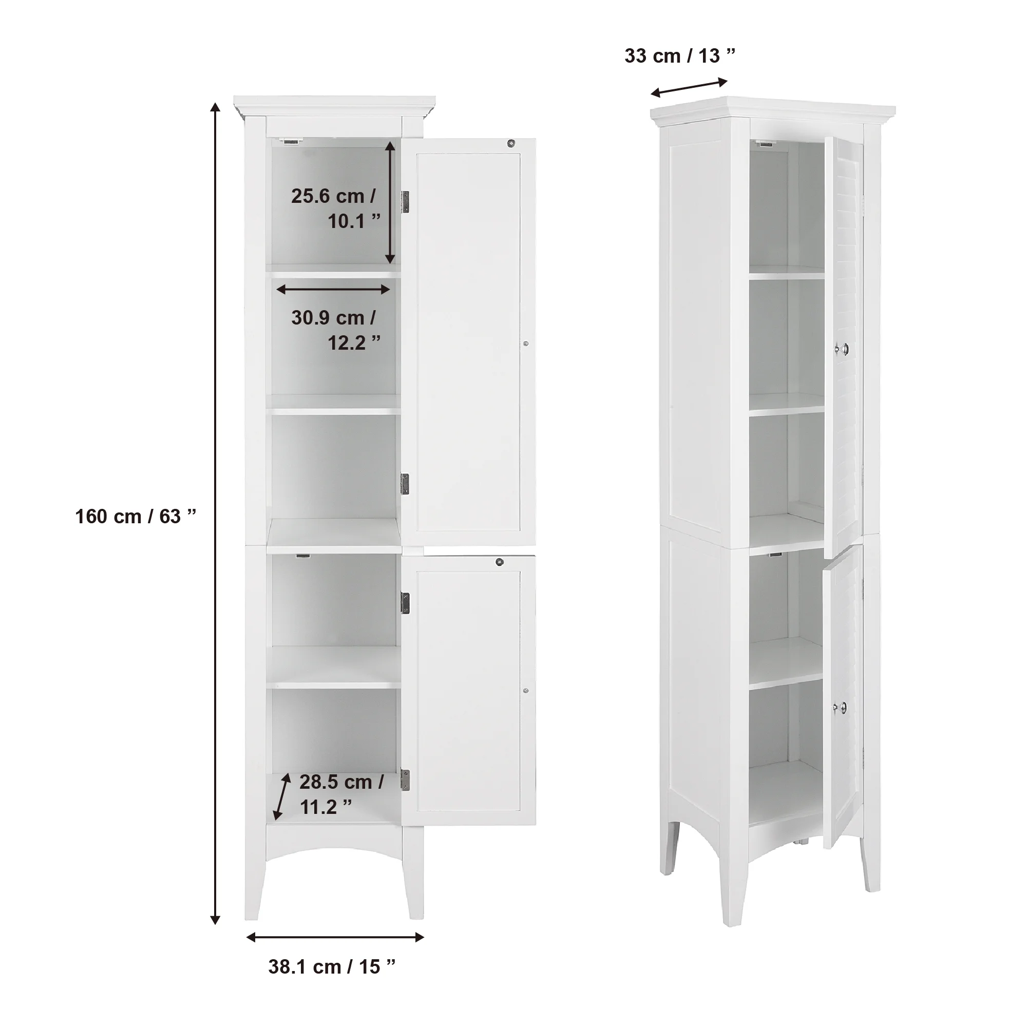 Teamson Home Glancy Wooden Tall Tower Cabinet with Storage, White