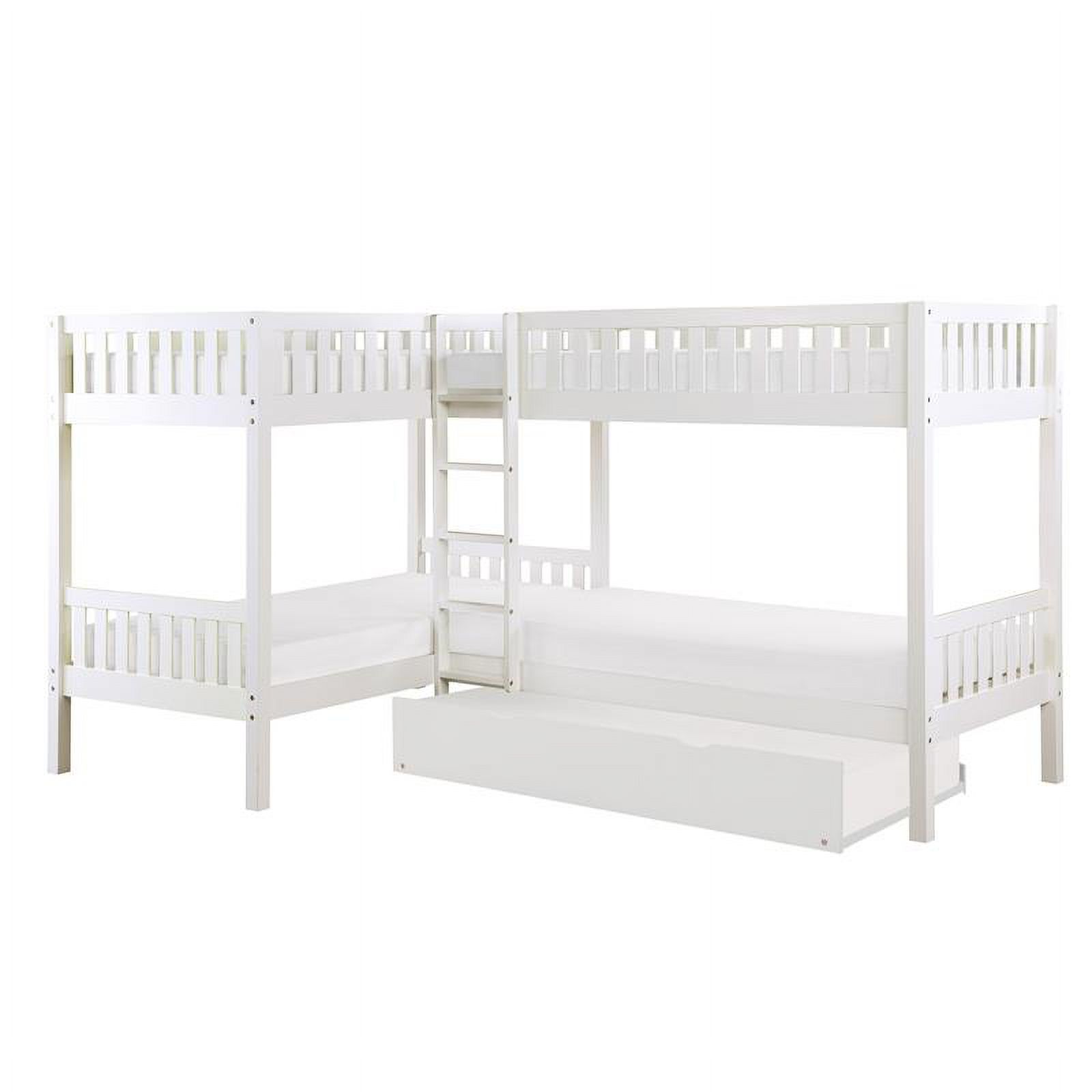 Lexicon Galen Transitional Wood Corner Bunk Bed with Twin Trundle in White
