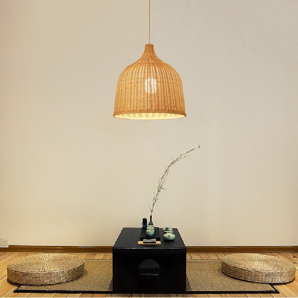 TFCFL Modern Bamboo Rattan Lights Fixture Bamboo Wicker Chandelier Basket Hanging Lamp Shades Decor 17.72"