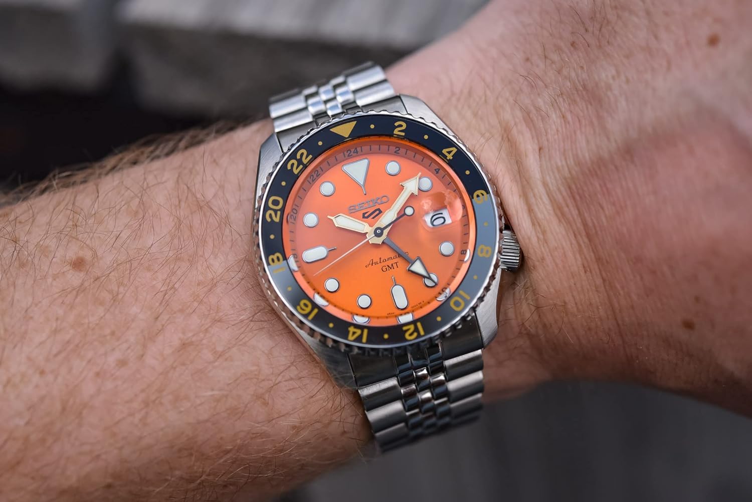 SEIKO 5 Sports GMT Automatic Orange Dial Men's Watch SSK005K1