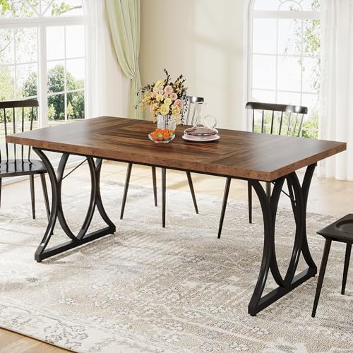 Tribesigns Farmhouse Dining Table for 6 People, 63 L x31W x 30 H Inches Rectangle Kitchen Table Dinner Table for Dinning Room&Kitchen, Living Room, (Brown& Black)