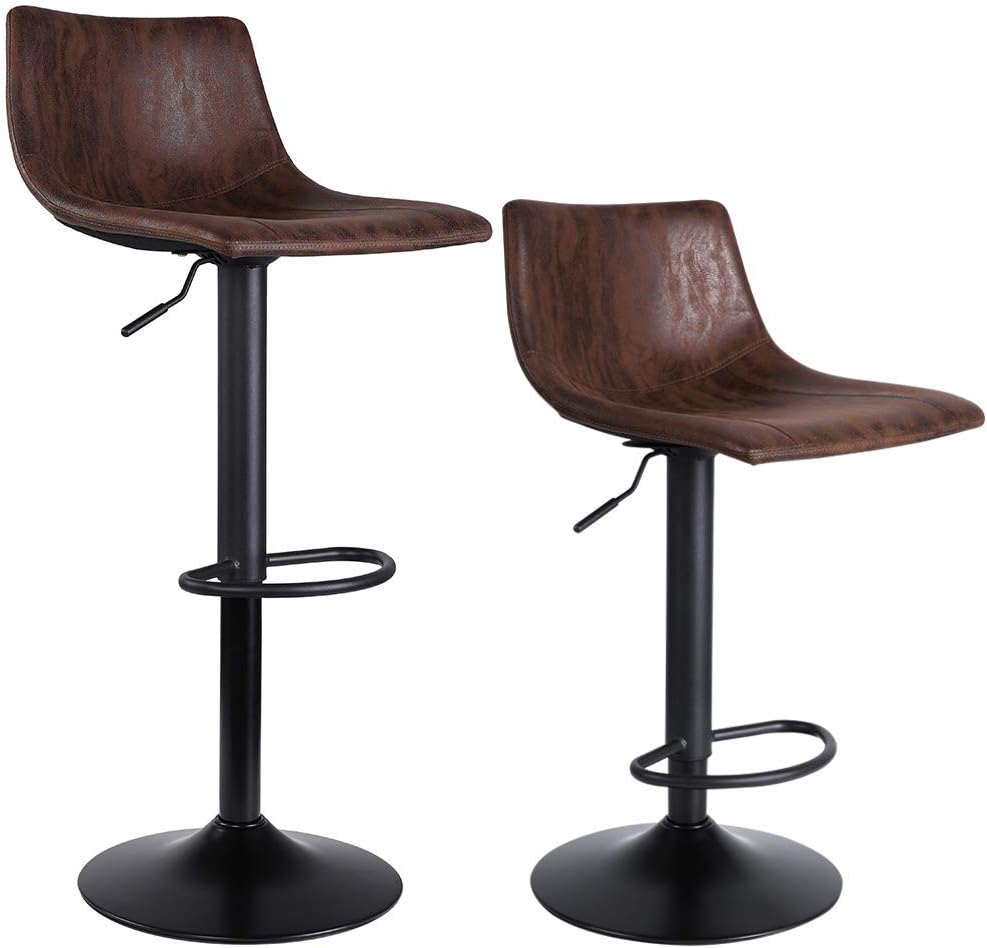 SUPERJARE Adjustable Bar Stools Set of 2, Swivel Barstool Chairs with Back, Modern Pub Kitchen Counter Height, Retro Brown, Fabric