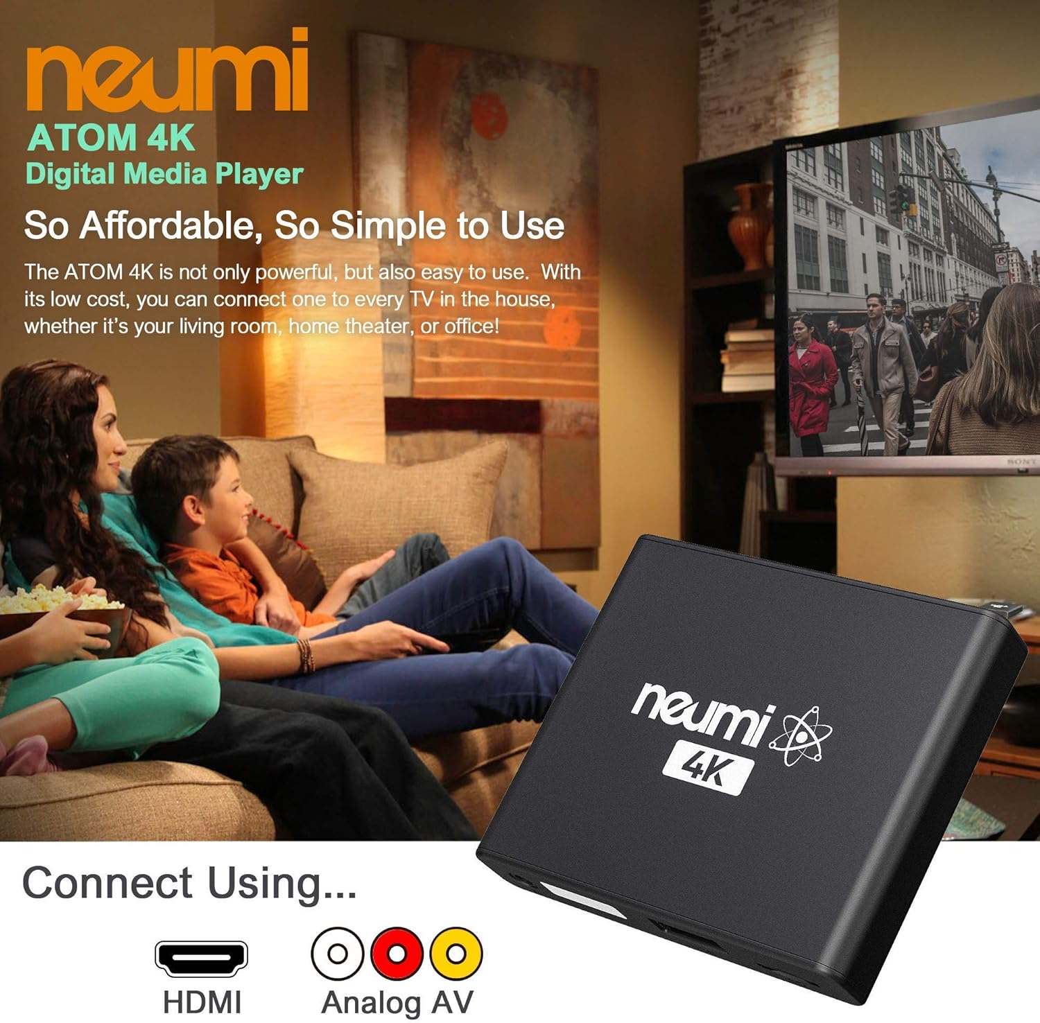 NEUMI Atom 4K Ultra-HD Digital Media Player for USB Drives and SD Cards - Plays 4K/UHD 60fps Videos, HEVC/H.265, HDMI and Analog AV, Automatic Playback and Looping Capability