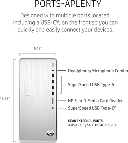 HP Pavilion Desktop PC, AMD Ryzen 5 5600G, 12GB RAM, 1TB HDD, 256GB SSD, Wi-Fi, Bluetooth, 9 USB Ports, Windows 11, Pre-Built PC Tower Bundle with JAWFOAL