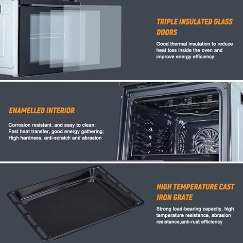 Asypets Single Wall Oven 24" Built-In Electric Ovens, 70L, 3000W, 8 Baking Modes, With Air Frying Function, 3D Surround Heating With Double-Layered Glass Door, Touch Control With Colour Led Screen