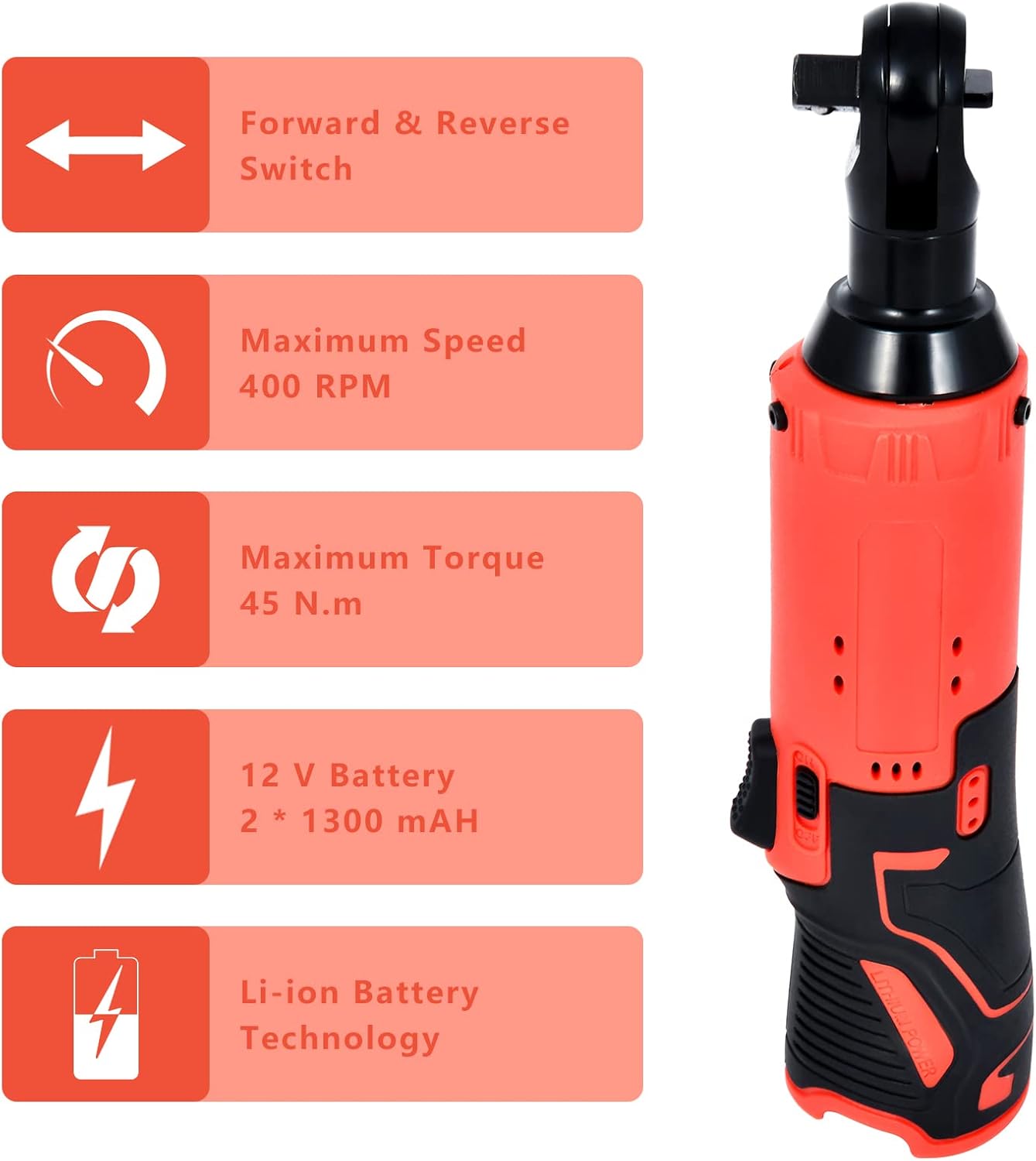 12V 3/8" Cordless Electric Ratchet Wrench Set Right Angle Tool Lithium Battery Rechargeable Fast Truss High Torque Pure Copper Motor Variable Speed Trigger High Performance Pack of 2