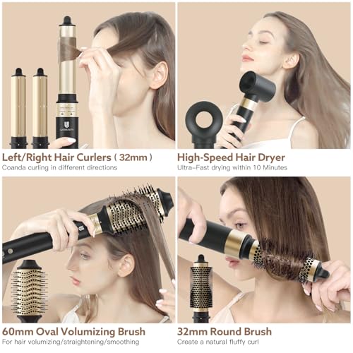 Hair Dryer Brush & webeauty 5 in 1 Air Styling, High-Speed Negative Ionic Hair Dryer Fast Drying, Multi Hair Styler with Air Curling Iron, Volumizing, Smoothing (Grey Gold)