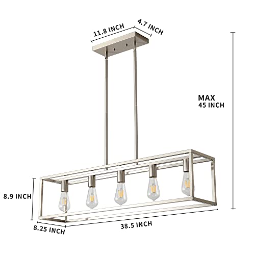 5 Lights Island Lighting Brushed Nickel Dining Room Chandelier Farmhouse Hanging Light Fixture Modern Kitchen Island Linear Lighting Farmhouse Chandelier for Bar Restaurant