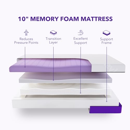 10" Memory Foam Mattress — Breathable Top Layer & Soft Liquid Repellent Cover, Premium Hybrid Bed in a Box, Made in North America — Queen Size