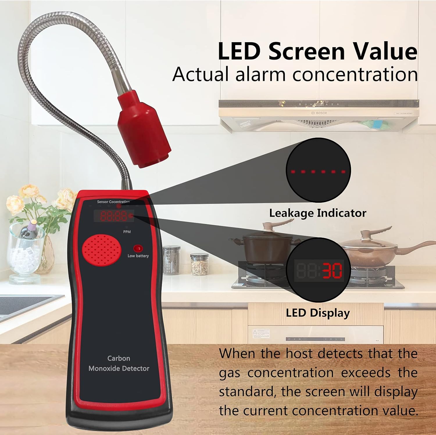HYTONG Carbon Monoxide Detectors, Handheld Carbon Monoxide Meter, CO Detector with Digital Concentration Display, Battery Powered Gas Leak Detector with LED Lights & Voice Alarm ( with AA×3 Battery ) Pack of 2