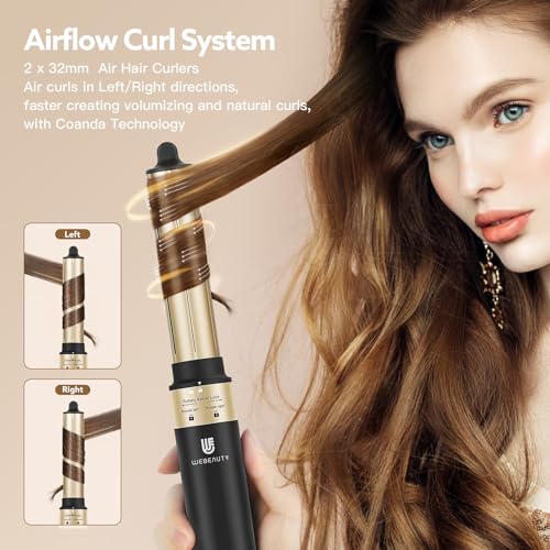 Hair Dryer Brush & webeauty 5 in 1 Air Styling, High-Speed Negative Ionic Hair Dryer Fast Drying, Multi Hair Styler with Air Curling Iron, Volumizing, Smoothing (Grey Gold)
