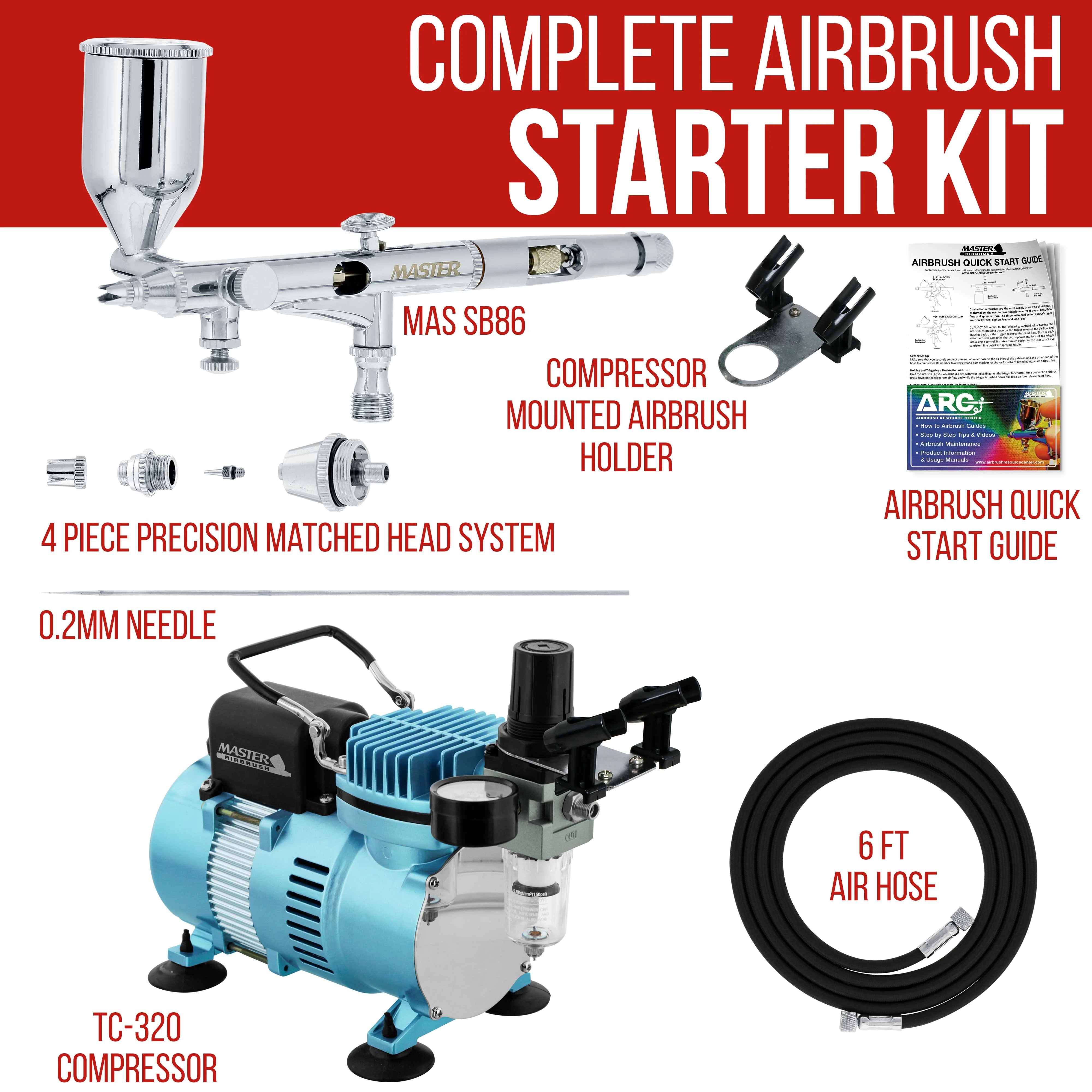 Master SB86 High Precision Detail Control Side Feed Gravity Airbrush Set, Cool Runner II Dual Fan Air Compressor, 0.2mm