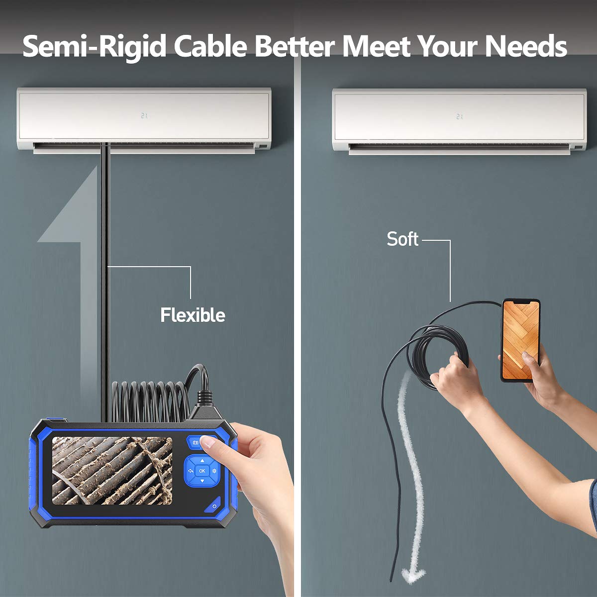 Industrial Endoscope, SKYBASIC Borescope Snake Camera with 32GB Card, IP67 Waterproof Sewer Inspection Camera HD 4.3'' LCD Screen with 6 LED Lights, Semi-Rigid Cable, Four Helpful Tools - 16.5FT