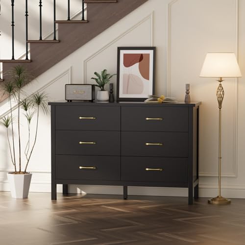 7 Drawer Dresser, White Modern Dressers for Bedroom, Wooden Chest with Gold Handles, Horizontal Dresser with Spacious Storage Space for Living Room, Entryway, Hallway, Nursery…