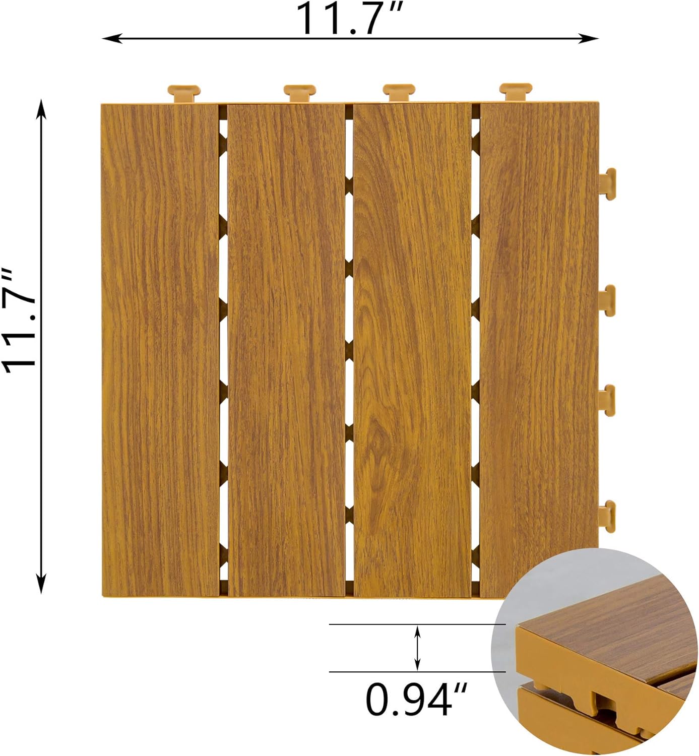 Domi Outdoor Living 9PCS Aluminum Interlocking Deck Patio Decking Tiles, 12” x 12” Wood Acacia Interlocking Decking