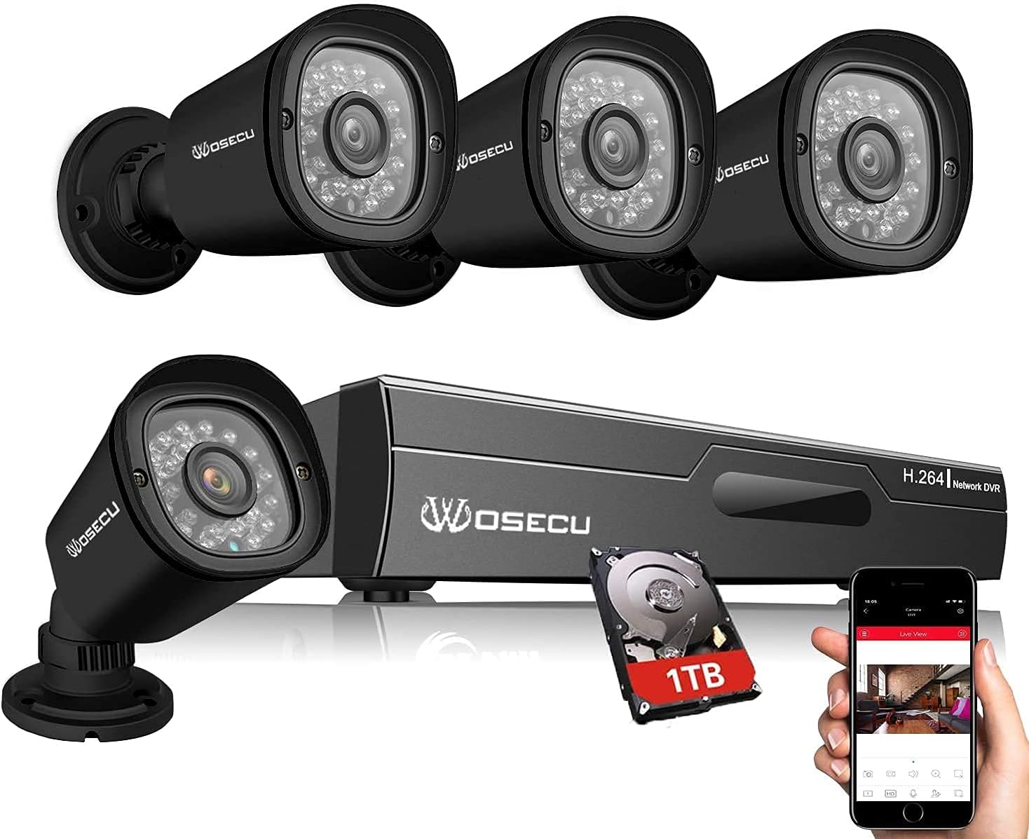 WOSECU 8CH Wireless Security Camera System, Home Security Outdoor 1TB Hard Drive Pre-Installed 4PCS 1080p Outdoor WiFi Surveillance Camera with Night Vision, Waterproof, Motion Alert, Remote Access