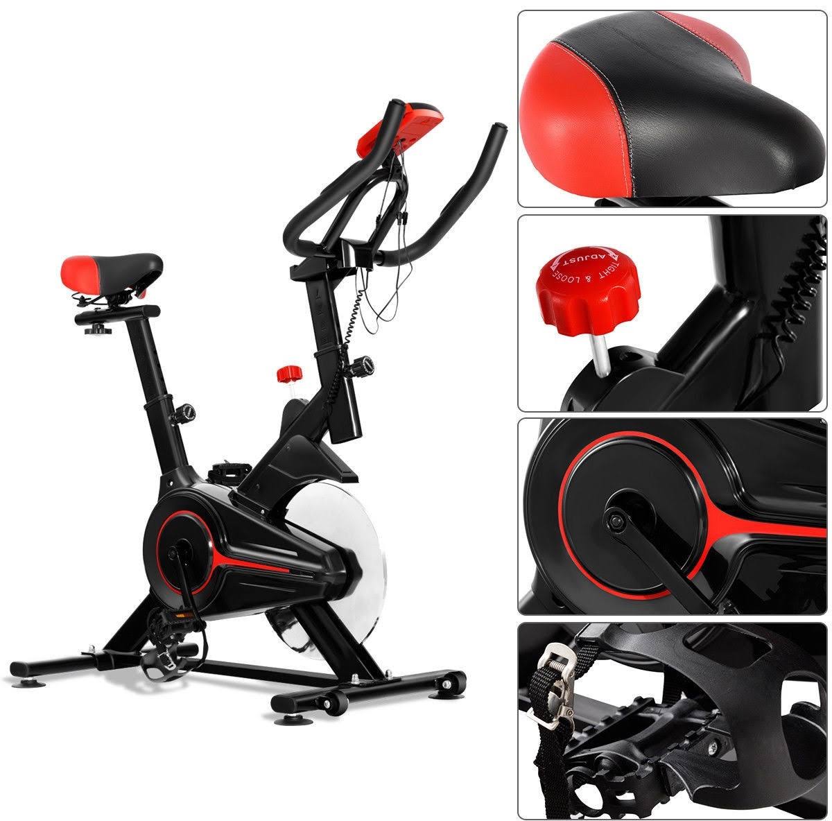 Gymax Indoor Cycling Bike Exercise Cycle Trainer Fitness Cardio Workout LCD Display, Black