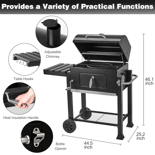 Charcoal Grills,Outdoor BBQ Grill Large Smoker Grill with Side Table,Backyard Barbecue Grill Patio and Parties,Grills Outdoor Cooking with Cast Iron Grill Grates