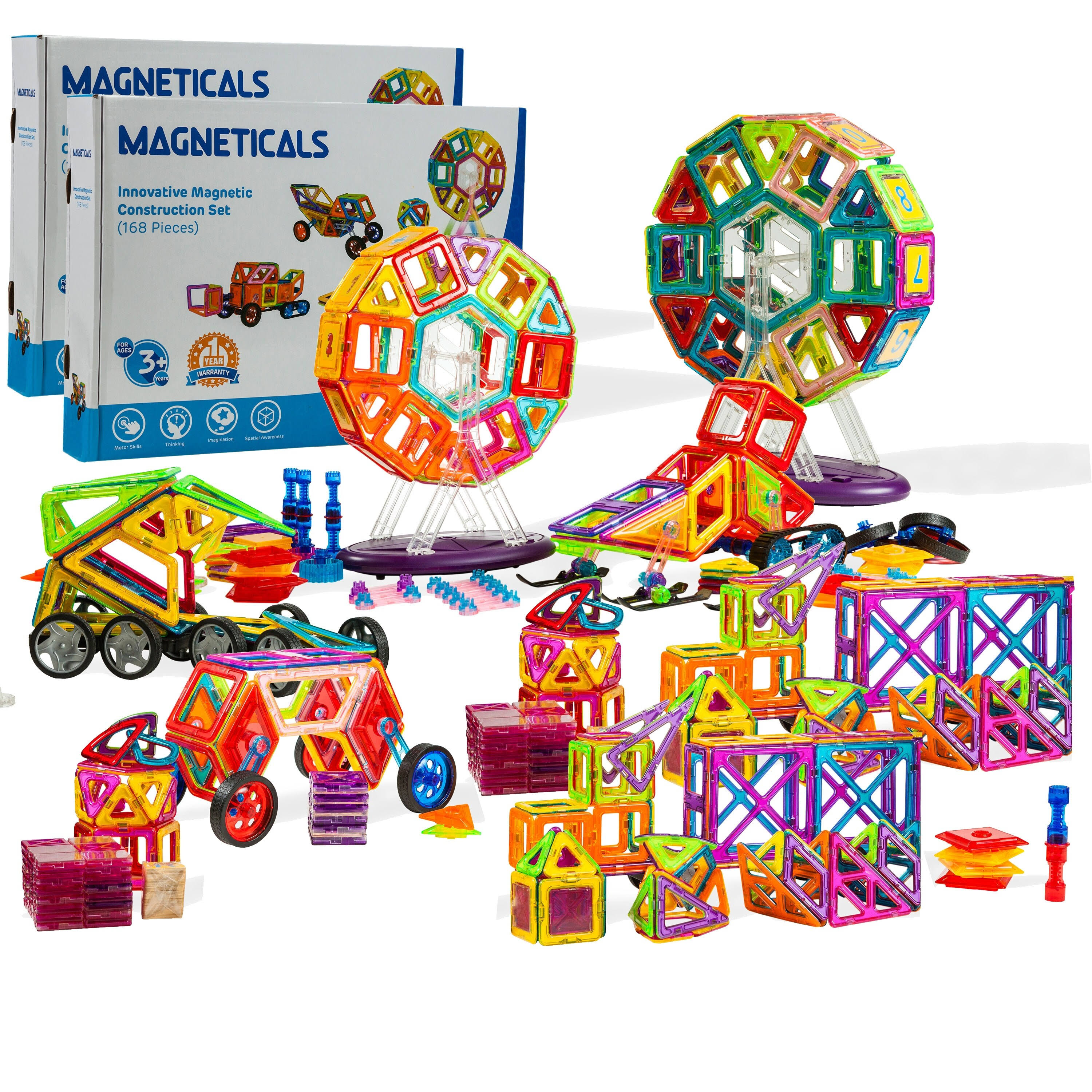 Magneticals Magnet Toys Tile Set, Pack of Two 168-Piece Set - Total 336 Pieces, Learning & Exploration Magnet Toys Set, Stem Early Development