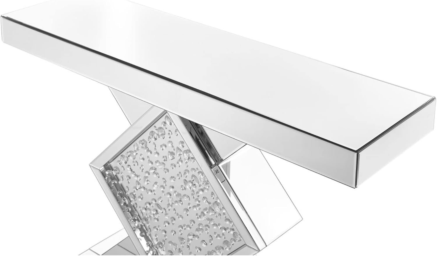 Rectangle Beveled Glass Mirrored Crystal Console Table in Clear Mirror Finish