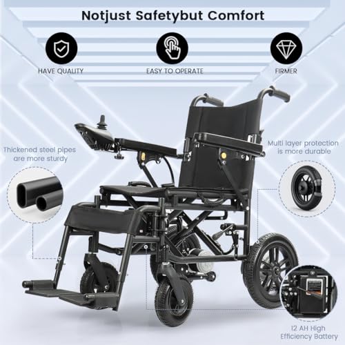 Electric wheelchair for Senior, adult intelligent all-terrain wheelchair, 500W strong power, 264Lbs Max load, 12Ah lithium battery, 9mi of driving range,strong and durable,easy to control,easy to fold