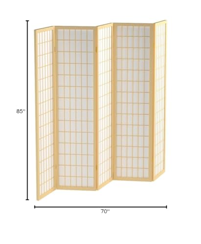 Red Lantern 6 ft. Tall Window Pane Shoji Screen-Natural-4 Panels Room Divider