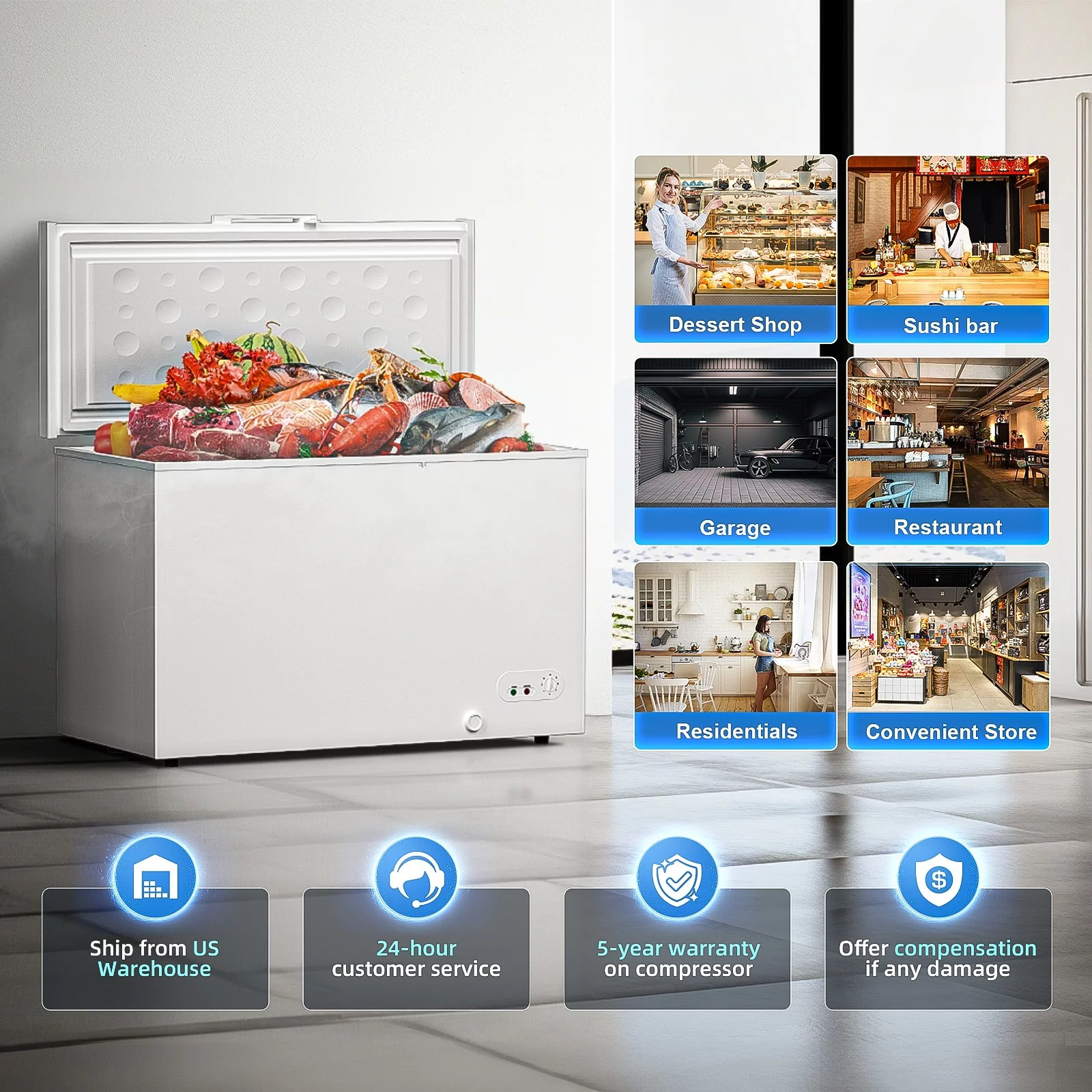 Hoccot Chest Freezer 20 Cu.Ft. 2 Removable Baskets Deep Small Compact Freezer Top Door 7 Temperature Control from -13℉-14℉ Energy Saving White