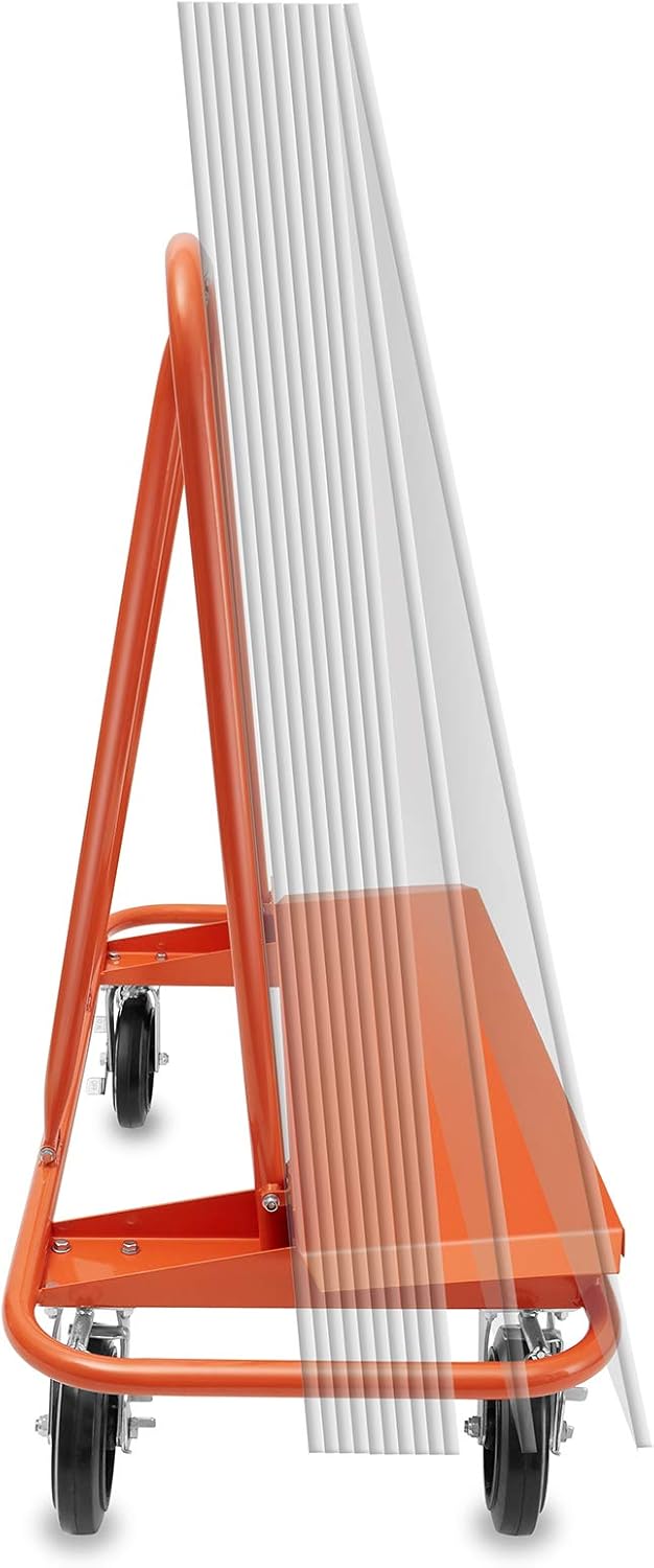 GypTool Heavy Duty Drywall Sheet Cart & Panel Dolly with 4 Swivel Wheels - Orange