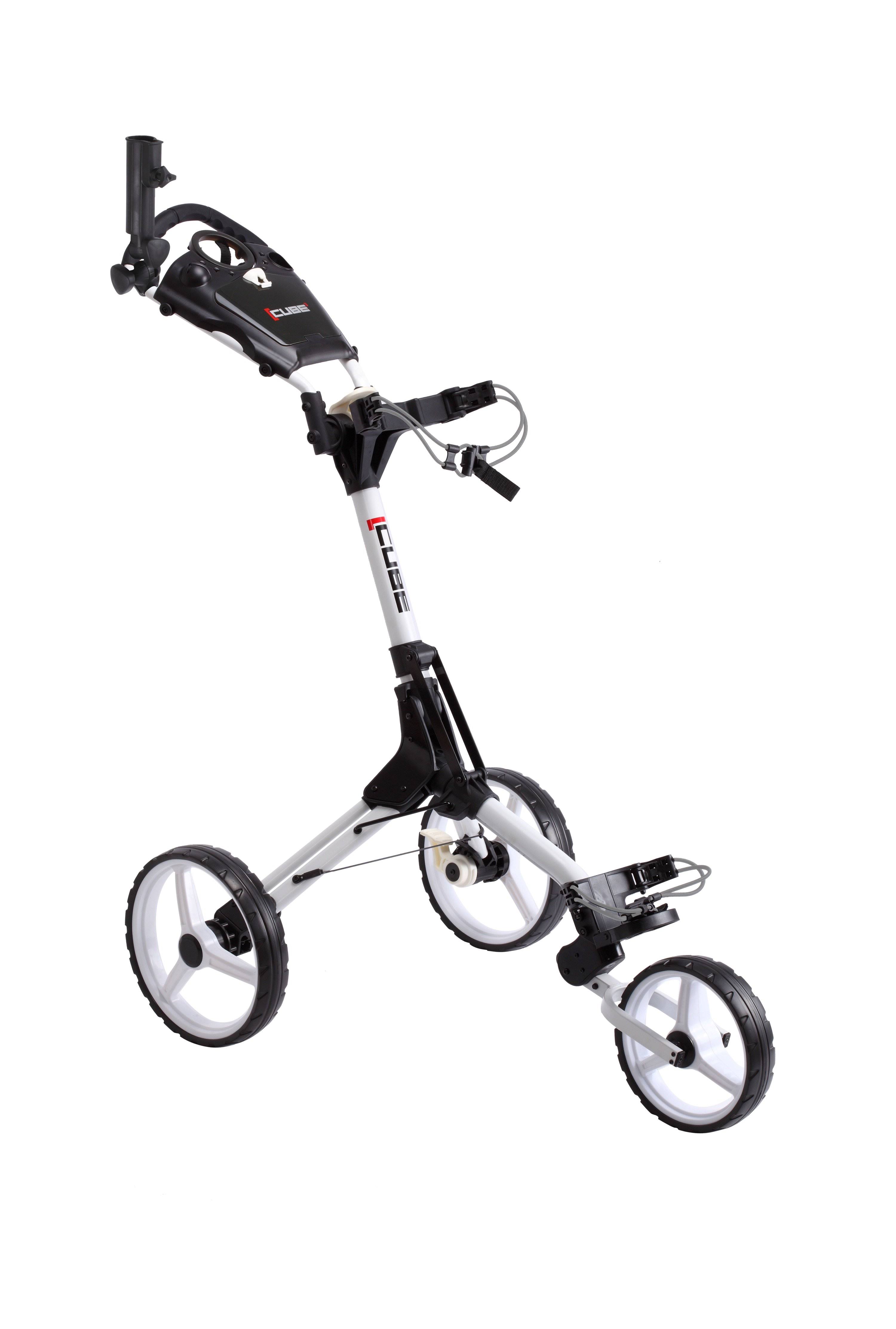Cube Cart 3 Wheel Push Pull Golf Cart - Two Step Open/Close - Smallest Folding Lightweight Golf Cart in The World - Choose Color