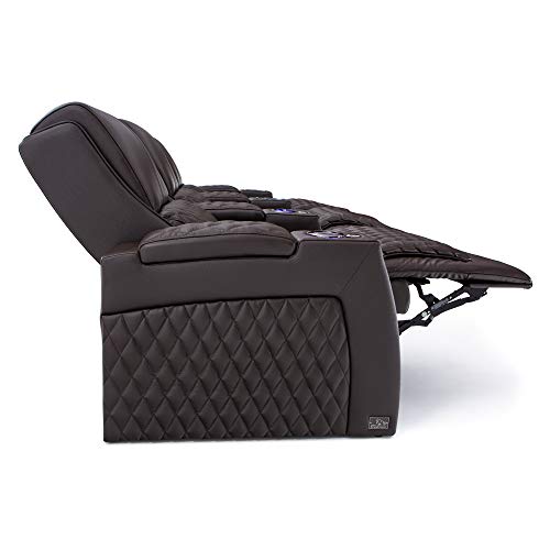 Seatcraft Apex Home Theater Seating - Living Room - Top Grain Leather - Power Recliner - Power Headrests - Power Lumbar - LED Armrests - SoundShaker - USB Charging - Cup Holders (Row of 2, Brown)