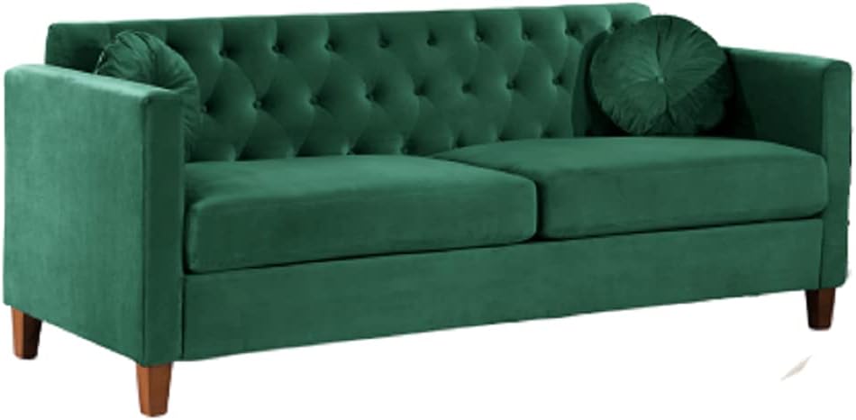 US Pride Furniture Soft Elegant High Density Foam 79.5'' Wide Emerald Green Velvet Living Room Tight Back Removable Cushion & Solid Wood Legs (S5536-5541) Sofas