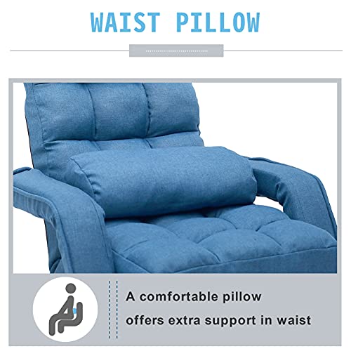 6-Position Adjustable Chaise Lounge Sofa, Folding Lazy Floor Chair Sofa Lounger Bed with Armrests and a Pillow Padded for Living Room (Blue)