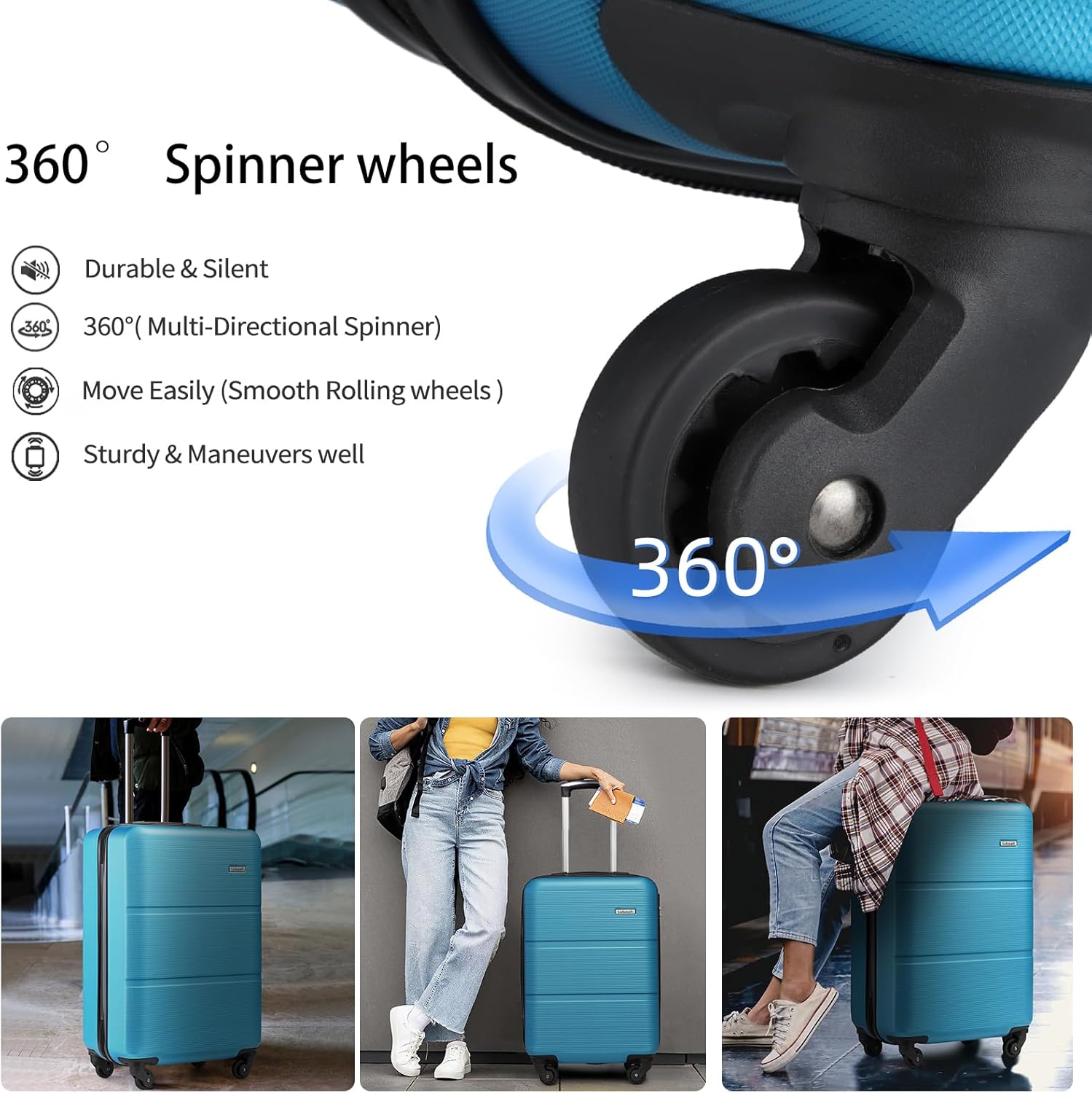 Luggage Sets 3 Piece, Expandable(Only 28inch) ABS Durable Suitcase with Travel Bag, Clearance Carry On Luggage Suitcase Set with 360° Spinner Wheels for Women Men, Blue