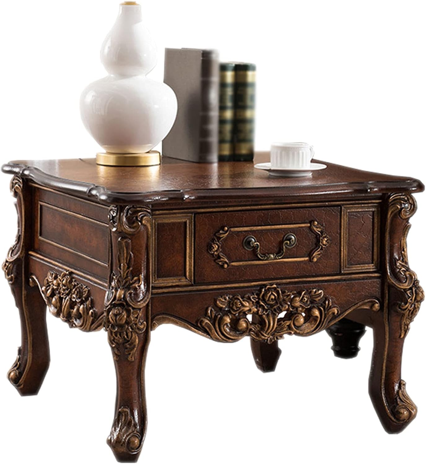 End Table with Drawers Rustic Retro Style Carved Painted Coffee Table Tea Table Side Table Low Table Living Room Furniture