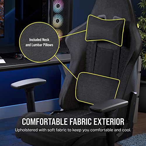 Corsair TC100 Relaxed Gaming Chair - Fabric - Racing-Inspired Design - Lumbar Pillow - Detachable Memory Foam Neck Pillow - Adjustable Seat Height - Adjustable Armrests - Gray and Black