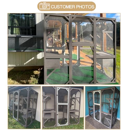 71" Catio Outdoor Cat Enclosure, Large Wooden Outdoor Cat House Kitty Catio Enclosure for Indoor Cats, Outdoor Catios Weatherproof Attached to Window Catio for Cats, 7Platforms-71 H