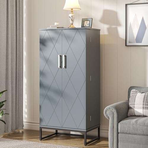 51” Pantry Cabinets, White Freestanding Kitchen Pantry Storage Cabinet with Adjustable Shelves, Buffet Cupboards Storage Cabinet for Home Office Use, White + Gold
