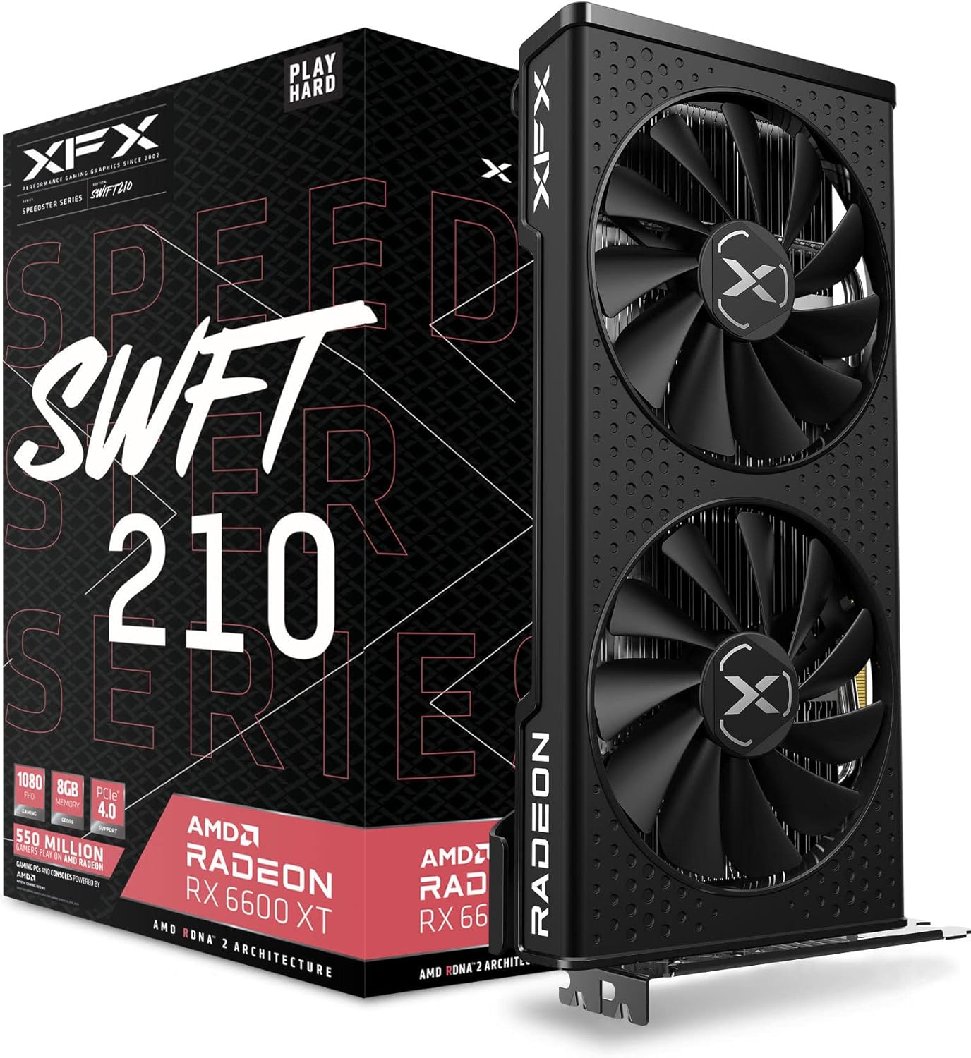 XFX Speedster SWFT210 Radeon RX 6600 XT CORE Gaming Graphics Card with 8GB GDDR6 HDMI 3xDP, AMD RDNA 2 RX-66XT8DFDQ