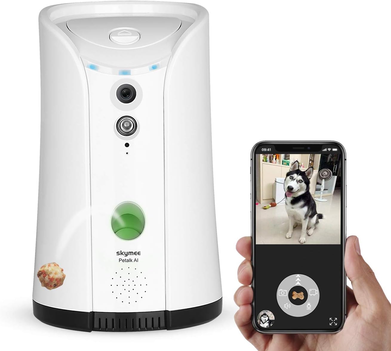 SKYMEE Petalk AI II Dog Camera Treat Dispenser, WiFi Remote Pet Camera with 180° PTZ and Night Vision, Compatible with Alexa