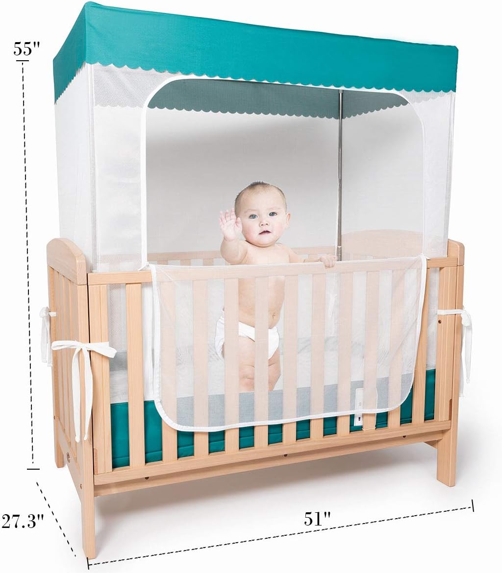 YeTrini Crib Safety Tent,See Through Mesh Crib Netting Mosquito Nets Sturdy Crib Cover to Keep Toddler from Climbing Out ,to Keep Cats Out,to Keep Baby in-Gray Pack of 2