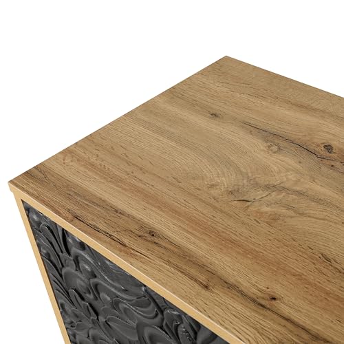 Sideboard Buffet Cabinet with Storage, Large Kitchen Storage Cabinet with Carved Door, Wood Coffee Bar Cabinet Buffet Table Console for Living Room Entryway Dining Room, Black+White