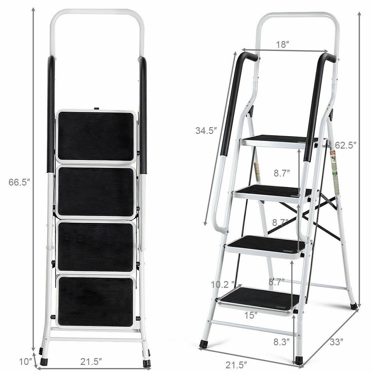 2-in-1 Non-Slip 4 Step Folding Stool Ladder with Handrails
