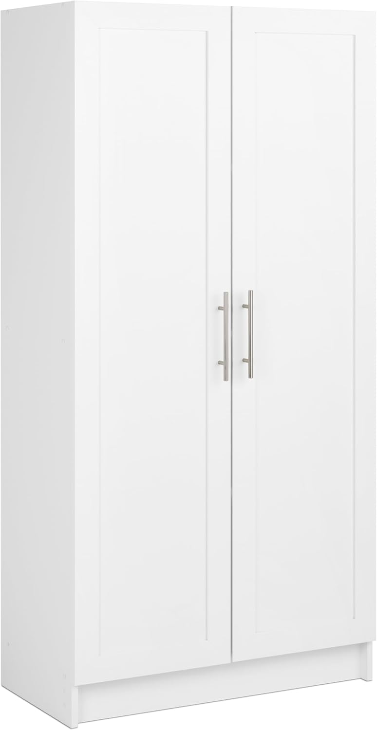 Prepac Elite 6 Piece Panel Doors Closet Organizer System, White Set, Bathroom, Pantry Wall and 3 Storage Cabinets, 16.75" D x 96" W x 89" H