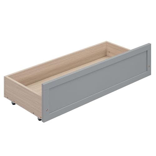 Full Size House Bed with Twin Size Trundle and Storage, Montessori Bed Wood Playhouse Bed Frame,Wooden Kids Bed Frame with Roof Design (White/Full Size House Bed-002)