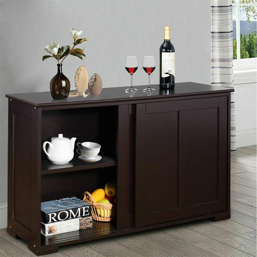 Dark Brown Kitchen Storage Cabinet Sideboard Buffet Cupboard Wood Sliding Door Pantry New MDF 42" L × 13" W × 23.5" H of Set