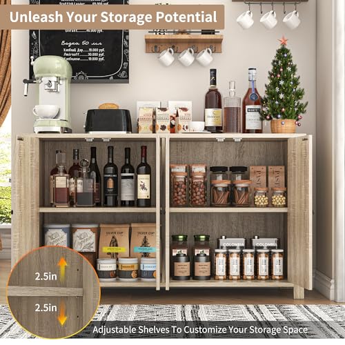 Buffet Cabinet with Storage Farmhouse Buffet Sideboard with 4 Doors, 55'' Large Kitchen Storage Cabinet Wood Coffee Bar Buffet Table for Kitchen, Dining Room, Entryway