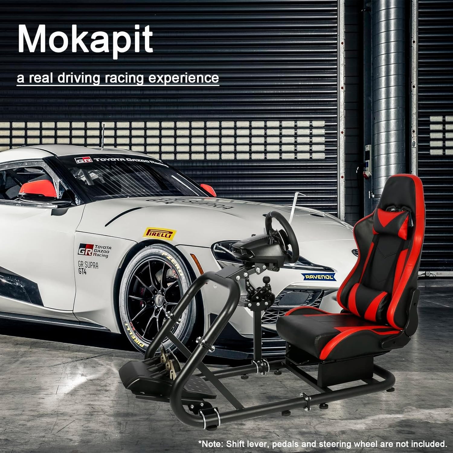 Mokapit Racing Simulator Cockpit with Red Seat,50mm Large Round Tube & More Stable,Fit for Thrustmaster/Logitech/Fanatec G920 G923 G29,Professional,No Pedal,Wheel & Shifter