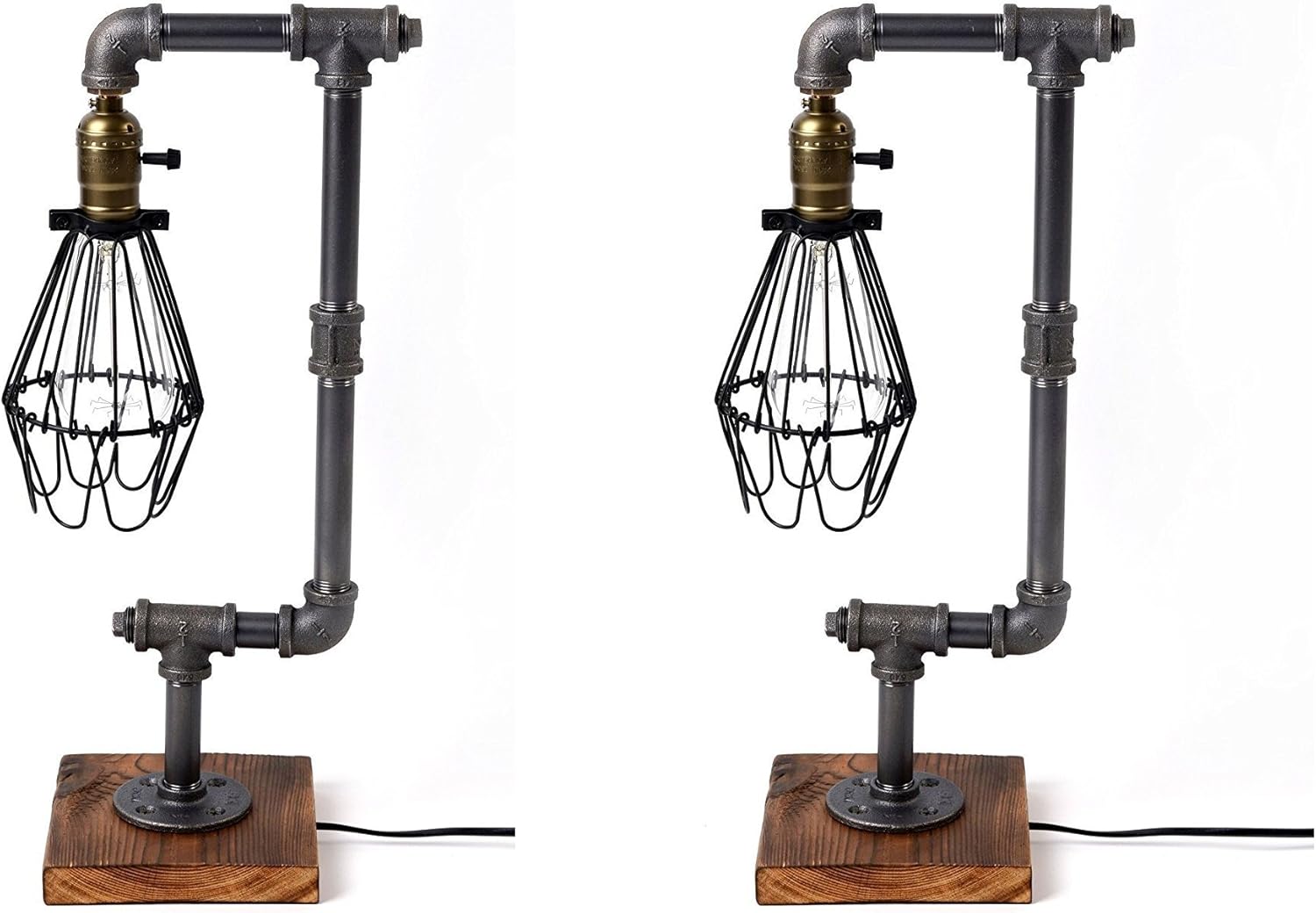 Bird Cage Designer Steampunk Water Piping Desk Top Table Lamp Real Wood Base Rustic Home Deco Steam Punk Industrial Loft Interior Design Bedside Minimalist Victorian Edison Iron Retro Lighting Lamps