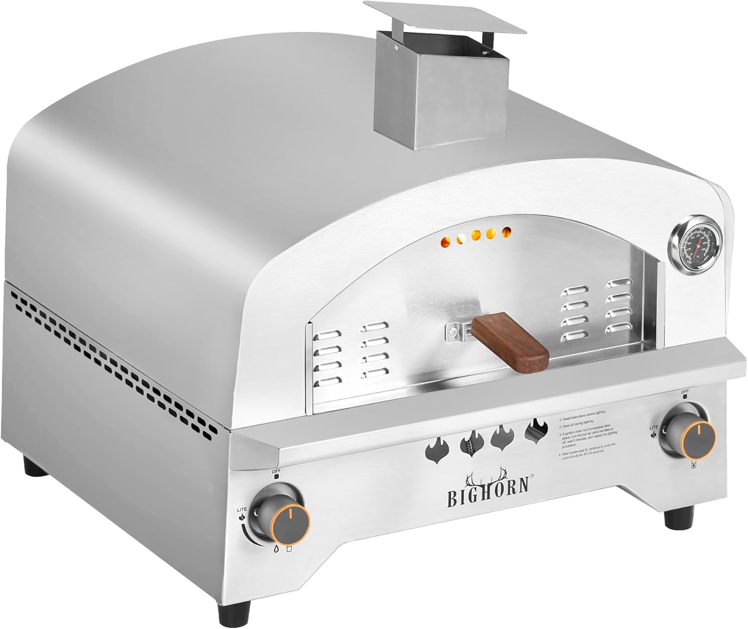 BIG HORN OUTDOORS Gas Pizza Oven Countertop Stainless Steel Propane Pizza Oven with 13" Pizza Stone & Foldable Pizza Peel