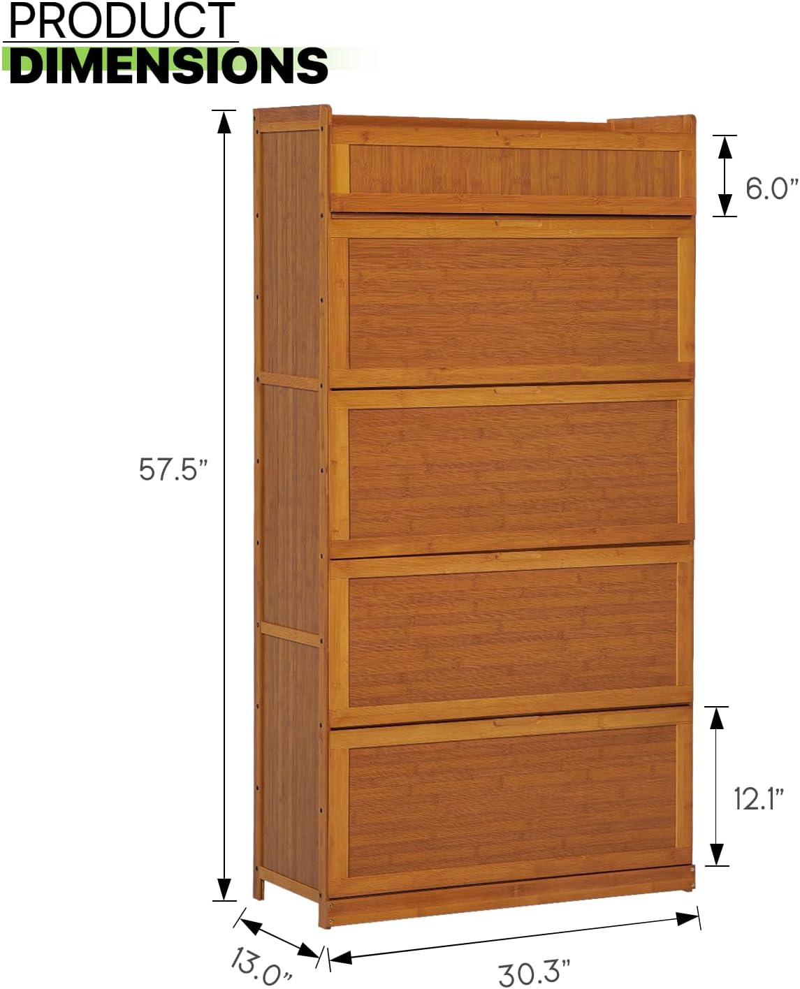 Magshion Bamboo Shoe Organizer Modern Cabinet with Pull-Down Door, 9-Tier Freestanding Shoe Storage for Entryway, Freestanding Shoe Cabinet Organizer for Convenient Shoe Organization (Brown)